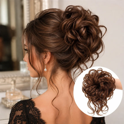Curly Hair Bun Extension, Clip In Messy Bun Hair Piece with Loose Curls, 12 Colors, for Updos and Volume