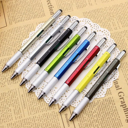 6 in 1 Multifunction Pen with Stylus, Ballpoint Pen, Ruler, Screwdriver and Bubble Level, Pocket Multi Tool, 6 Colors