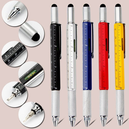 6 in 1 Multifunction Pen with Stylus, Ballpoint Pen, Ruler, Screwdriver and Bubble Level, Pocket Multi Tool, 6 Colors