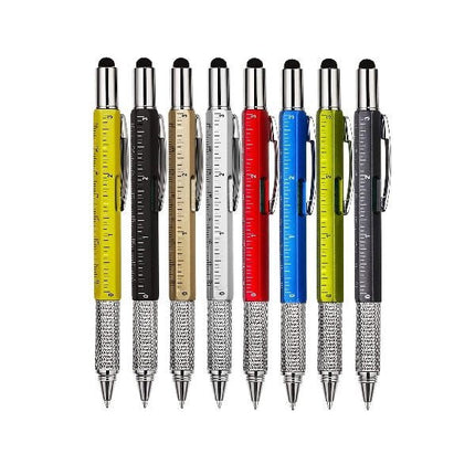 6 in 1 Multifunction Pen with Stylus, Ballpoint Pen, Ruler, Screwdriver and Bubble Level, Pocket Multi Tool, 6 Colors
