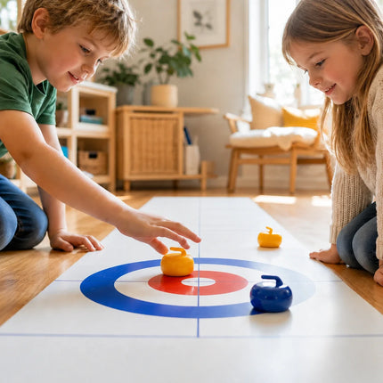 Indoor Curling Game Set, Tabletop Sliding Stone Board Game with Colored Stones and Center Target, Family Party Game for Kids and Adults