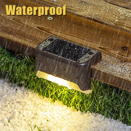 Solar Step Lights, IP44 Waterproof Outdoor Stair Lights with Dusk to Dawn Switching and Tape or Screw Mounting