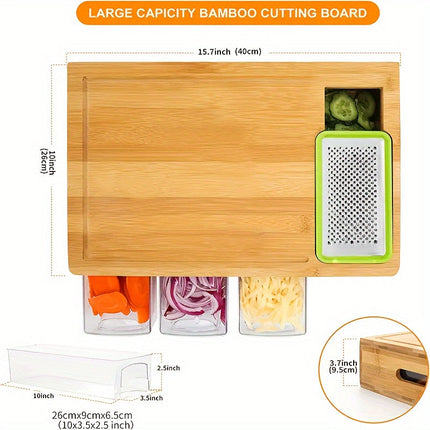 Bamboo Cutting Board Set with 4 Interchangeable Blades & Storage Trays | Eco-Friendly Kitchen Prep for Easy Cooking