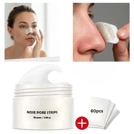 Blackhead Remover Strip Kit, Cleansing Cream with 60 Lifting Strips, 10-Minute No-Squeeze Nose and Face Pore Cleaning