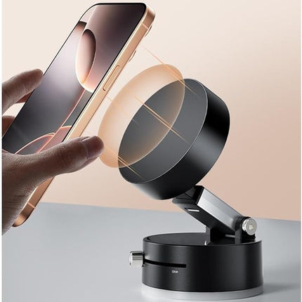 Magnetic Car Phone Mount, Vacuum Suction Cup Base for Dashboard and Windshield Glass, Rotating 360 Degree Head