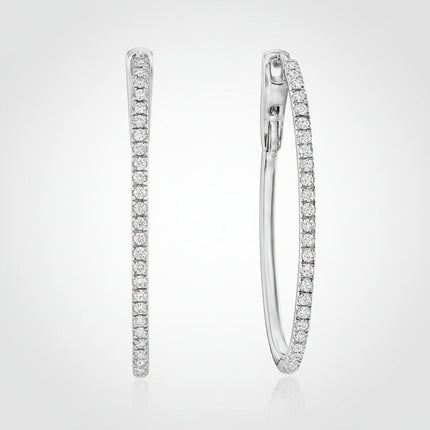 Diamond Oval Hoop Earrings in Polished Sterling Silver | Elegant Gift for Mother's Day and Special Occasions