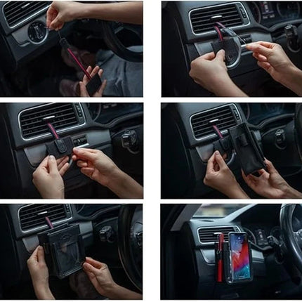 Car Air Vent Phone Holder with Card Storage Pockets, Open Face Design for Touchscreen Access, 5 Colours