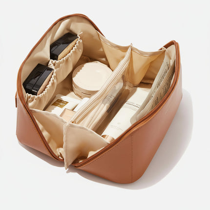 Large Makeup Bag Travel Cosmetic Organizer with Open-Flat Design | Water-Resistant Storage for Skincare and Beauty Essentials