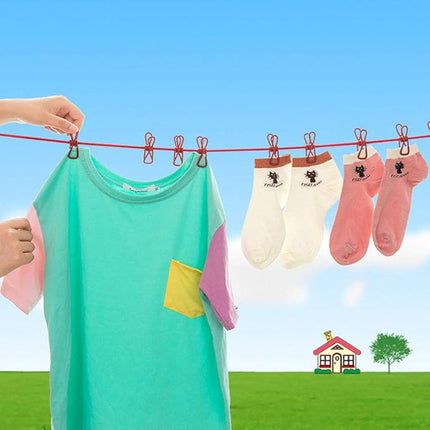 Portable Travel Clothesline, Retractable Clothes Drying Line with Clip On Hooks, for Camping and Hotels