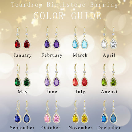 Birthstone Teardrop Dangle Earrings with Shiny Crystal Accents | Elegant Jewelry Gift for Women and Special Occasions