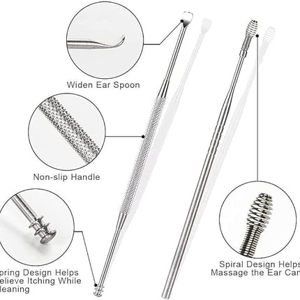 Stainless Steel Ear Cleaning Tool Set, Reusable Polished Ear Picks, Portable Ear Care Kit, 5 Color Options