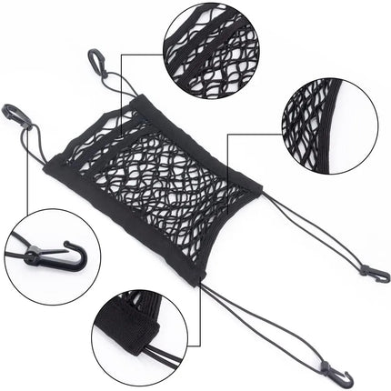 Car Seat Back Storage Net and Rear Pet Barrier with Adjustable Straps and Hooks for Cars, SUVs and Trucks