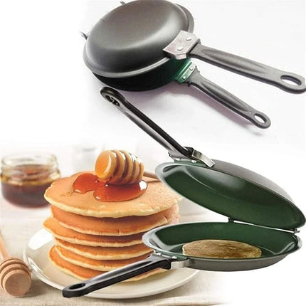 Double Sided Flip Frying Pan, Non Stick Omelette and Pancake Pan with Heat Resistant Handle for Breakfast