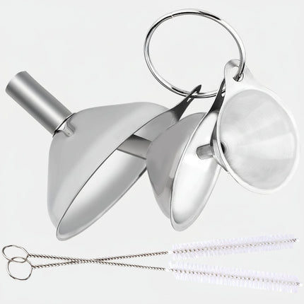 Stainless Steel Funnel Set with 3 Sizes & Cleaning Brushes | Durable Kitchen Tool for Easy Bottle Filling