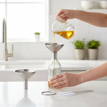 Stainless Steel Funnel Set with 3 Sizes & Cleaning Brushes | Durable Kitchen Tool for Easy Bottle Filling