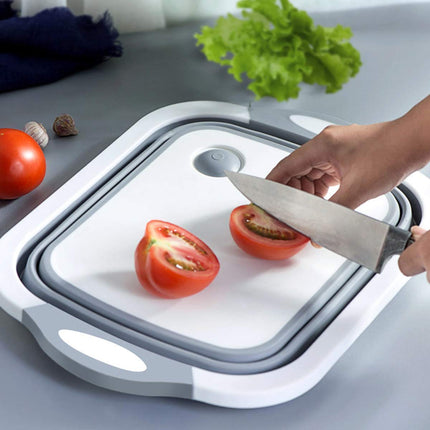 Cutting Board with Built-In Strainer and Drain Plug, Multi-Function Chopping Board for Washing and Draining Food