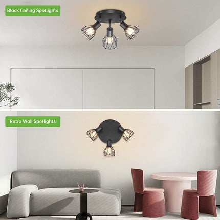 Adjustable Black Spotlight Ceiling Light with Industrial Design | Versatile Illumination for Kitchens and Living Areas