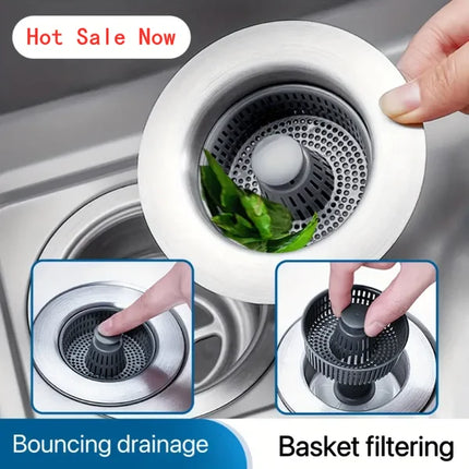 Sink Strainers, Kitchen Sink Strainer with Pop Up Drain Stopper, Stainless Steel Sink Stopper and Odor Filter