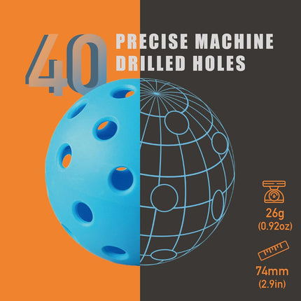 Outdoor Pickleball Balls Set with 40-Hole Design | Durable High Visibility 6 Pack for Consistent Play