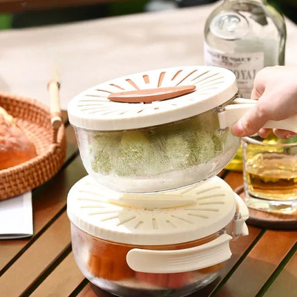 Vegetable Washing Bowl with Strainer Basket and Airtight Lid, Fruit Colander and Pasta Drainer for Fridge Storage, White and Brown
