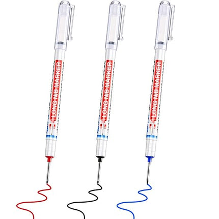 Long Nib Marker Pens, 6 Pack, Deep Hole Fine Tip with Quick Dry Ink for Wood, Metal, Plastic and Glass