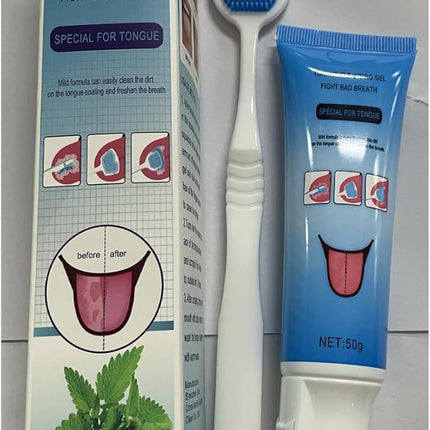 Tongue Cleaner Set - Cleansing Gel & Ergonomic Brush, Fresh Breath