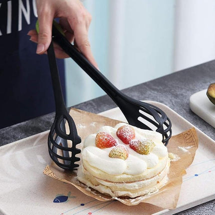 3-in-1 Kitchen Whisk Tongs, Slotted Whisk, Food Tongs and Strainer in One Utensil for Eggs, Pasta and Salads, Black