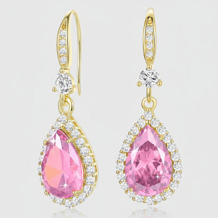 Birthstone Teardrop Dangle Earrings with Shiny Crystal Accents | Elegant Jewelry Gift for Women and Special Occasions