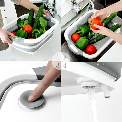 Cutting Board with Built-In Strainer and Drain Plug, Multi-Function Chopping Board for Washing and Draining Food
