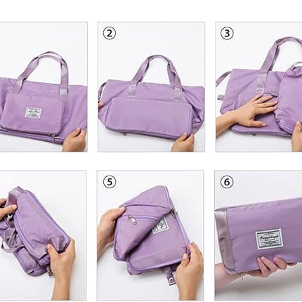 Foldable Travel Bag with Hidden Zip Pocket, Expandable Duffel that Folds into a Square for Flights, Gym and Errands