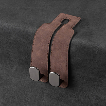 Car Headrest Hooks with Easy Hook-On Installation, Grocery Bag and Handbag Hangers in Brown, Black or Gray