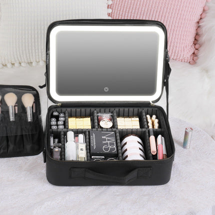 Makeup Organizer Travel Bag with Built In Light, 3 Cold, Natural and Warm Settings, Adjustable Dividers