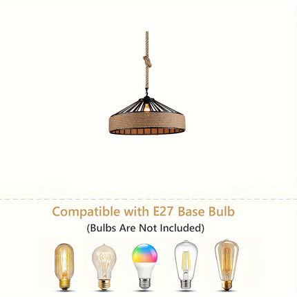 Hemp Rope Pendant Light with Adjustable Cord | Rustic Farmhouse Lamp for Cozy Ambience