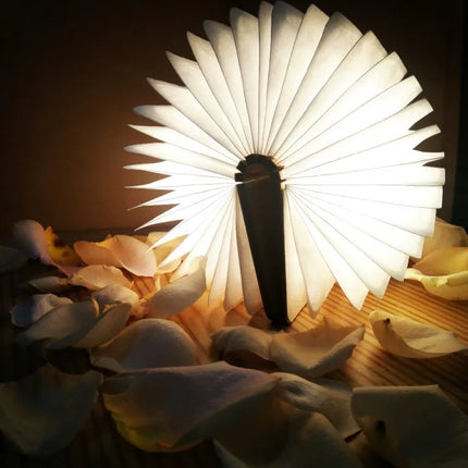 Folding Book Lamp with Warm Diffused Light, USB Rechargeable Book Shaped Lamp for Bedside, Shelf and Desk