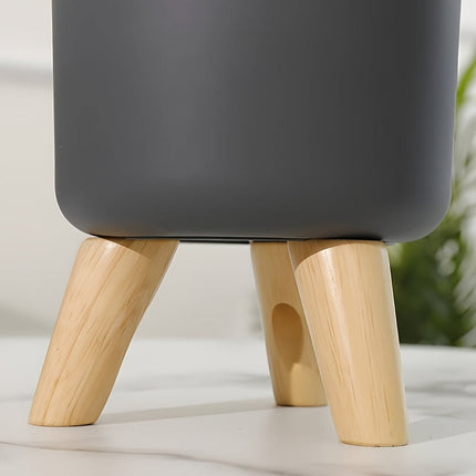 Modern Round Planter with Detachable Wooden Legs | Lightweight Plastic Pot for Indoor & Outdoor Decor
