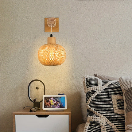 Rustic Wooden Wall Sconce with Handwoven Rattan | Warm Ambient Lighting for Natural-Inspired Interiors