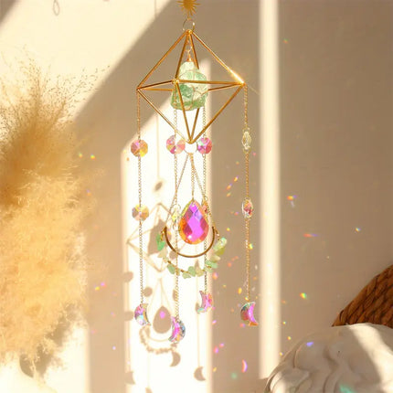 Hanging Crystal Suncatcher for Windows, Rainbow Prism Decor with Rose Quartz, Fluorite and Amethyst, 5 Colors
