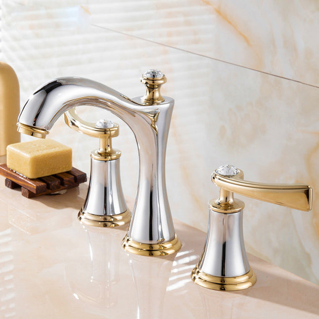 Two Handle Bathroom Faucet, Centerset Bathroom Faucet 3 Hole, Gold Bathroom Sink Faucet with Aerator and Valve