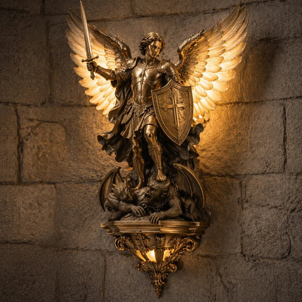 Archangel Michael Wall Sconce, LED Wall Light with Glowing Halo – image 4