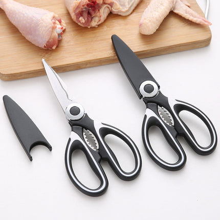 Kitchen Scissors with Serrated Stainless Steel Blades, Heavy Duty Poultry Shears for Meat, Bones and Seafood, with Nutcracker and Bottle Opener