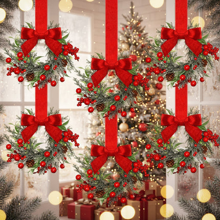 Christmas Wreath Set with Red Bows & Pinecones | Easy Holiday Decor for Doors and Windows