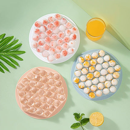 Round Ice Cube Tray, 37 Compartments, Flexible Silicone Sphere Ice Ball Mold, Easy Release, Pink or Blue, for Chilled Drinks