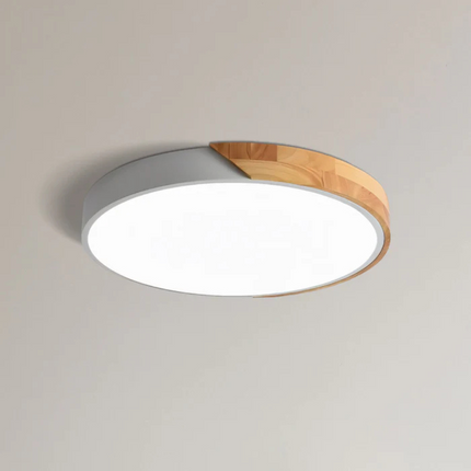Modern LED Ceiling Light with Natural Wood Accents | Versatile Dimming Options for Warm Atmosphere