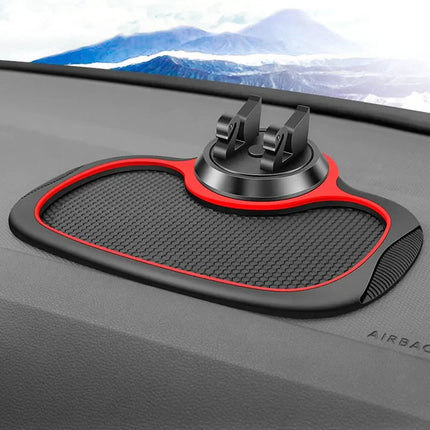 Car Dashboard Phone Holder with Anti-Slip Pad and 360 Degree Rotation, Storage Tray for Keys, Coins and Sunglasses