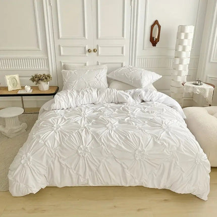 Floral Pleated Quilt Cover Set with Zipper Closure & Corner Ties | Stylish Bedding for Easy Bedroom Refresh