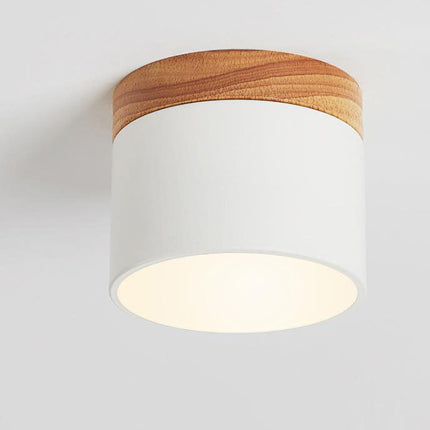 Scandinavian Ceiling Light with 3-Color LED & Wooden Accent | Minimalist Flush Mount for Ambient Illumination