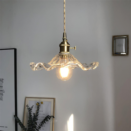 Modern Pendant Light Dimmable, Flower Glass Dining Room Light Fixture, Brass Hanging Lamp for Bedroom and Hallway_07