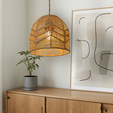 Handwoven Rope Pendant Shade with Natural Paper Design | Rustic Light Fixture for Soft Ambient Glow
