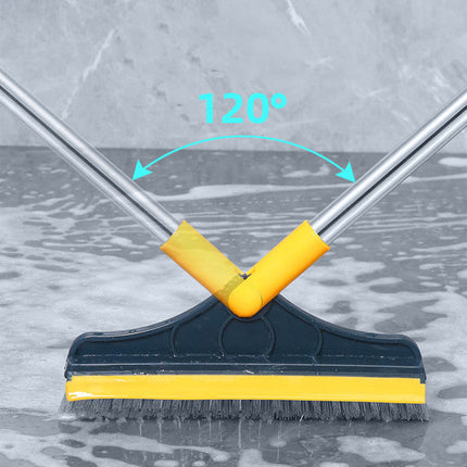 Scrub Brush with 120 Degree Rotating Head, Long Handle Cleaning Brush with Squeegee for Bathroom Tile and Corners