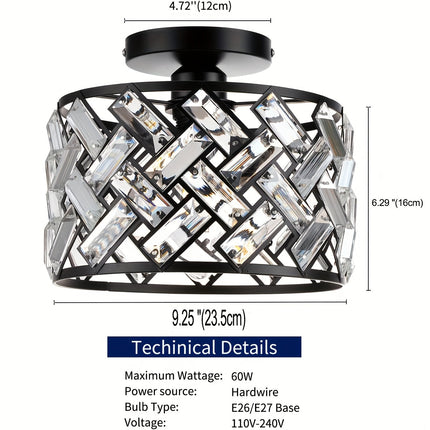 Modern Crystal Semi Flush Mount Ceiling Light with Elegant Lattice Design | Dazzling Illumination for Bedrooms and Entryways